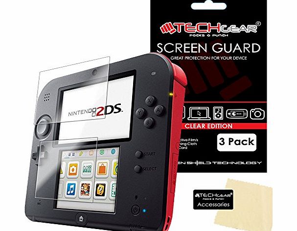 [3 Pack] TECHGEAR NINTENDO 2DS Top amp; Bottom CLEAR LCD Screen Protector Guards with Cleaning Cloth amp; Applicator Card - (3x Top amp; 3x Bottom)